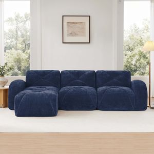 Divano a L con Design Trapuntato, Senza Struttura, in Morbido Velluto, Spugna ad Alta Densità 32D, Base Ergonomica, Senza Montaggio, per Soggiorno - Product Image 3