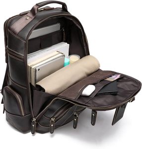 OEM Custom <b>Men</b> Vintage <b>Leather</b> Laptop <b>Backpack</b> 24L Hiking Travel <b>Backpack</b> - Product Image 4