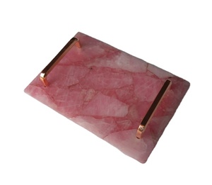Bandeja de cuarzo rosa Natural con moldura dorada para granja, con asas bandeja de servicio, la mejor calidad, gran oferta - Product Image 1