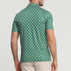 Polo de Manga Corta con Estampado Geométrico Verde para Hombre, Corte Regular Informal, Cierre de Botones, Estilo Oxford de Algodón Tejido - Product Image 2