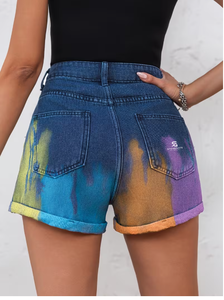 Shorts en jean skinny taille haute à séchage rapide pour femme avec broderie étoile, en coton, mode décontractée été 2026 - Product Image 4