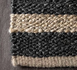 Tapis en jute naturel tissé à la main avec un design rayé moderne, durable, écologique, à poils plats, épaisseur moyenne, pour la maison et le salon - Product Image 6