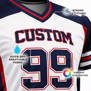 เสื้ออเมริกันฟุตบอลแบบสั้นด้านหน้า สั่งทำได้ตามทีม/ลีก แห้งเร็ว ระบายอากาศได้ดี ผ้าตาข่ายโพลีเอสเตอร์ 100% พิมพ์ลายชื่อผู้เล่น - Product Image 5