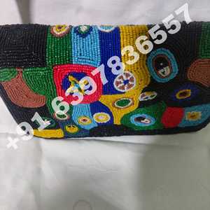Bohemian Abstract Pattern Glass Bead Clutch Purse Handcrafted <b>Black</b> Fabric Shoulder <b>Bag</b> Women Ethnic Style <b>Evening</b> Accessory - Product Image 4
