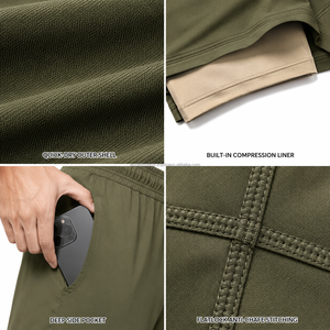 Blank Plain No Logo Two <b>Layer</b> Performance Shorts Recycled Polyester Blend Built In Compression Shorts Drawstring Basketball - Product Image 6