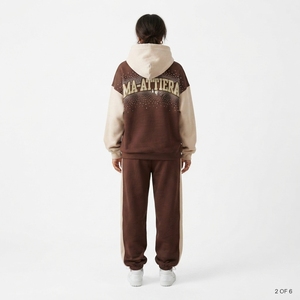 Ensemble de survêtement polaire à capuche pour femme avec imprimé lettres en strass, coupe ample, tenue décontractée, sweat-shirt long, ensemble femme uni avec fermeture éclair - Product Image 2