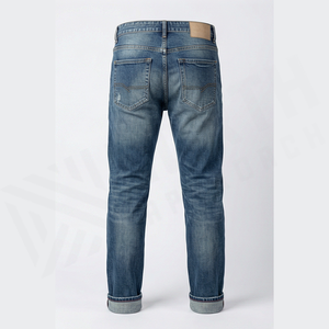 Jean en denim déchiré coupe droite pour homme, taille mi-haute, en coton, style décontracté automne, délavé bleu - Product Image 5