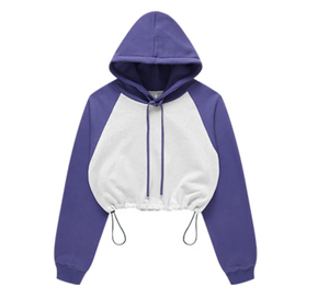 Unisex <b>Cropped</b> Hooded <b>Sweatshirt</b> Raglan Sleeve Color Blocking <b>White</b> Black Cotton Fleece Oversized Fit Casual 420g OEM Service - Product Image 4