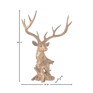 Sculpture de cerf en bronze plaqué or 28,5 H x 20 L x 10 P, décoration d'intérieur, thème animal, pièce d'art moulée - Product Image 1