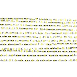 Chaîne de perles Lemon Hydro Rosary, perles rondes facettées de 3 mm, chaîne en fil métallique couleur bronze pour la fabrication de bijoux - Product Image 1