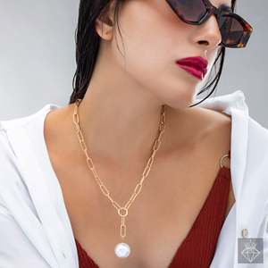 PRAO <b>Chunky</b> Gold Chain Pearl Necklace Anti-Tarnish Jewelry - Product Image 2