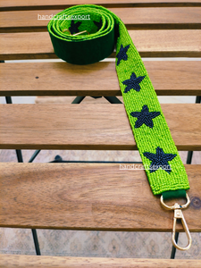 Handcrafted <b>Green</b> Beaded <b>Purse</b> Strap, Navy Star Pattern Shoulder Bag Strap, Women's Handmade Handbag Accessory - Product Image 2