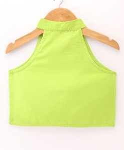 เสื้อทวิชา วูเวน ชานเดรี แขนกุดสีพื้น พร้อมกางเกงชาราร่าพิมพ์ลาย-สีเขียวมะนาวและสีชมพู - Product Image 2