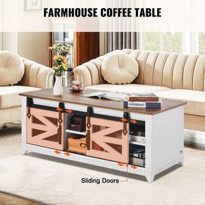 48 \ "tavolino rettangolare fattoria 2 porte scorrevoli del fienile 2 livelli ripiani rimovibili in legno stile rustico per soggiorno - Product Image 3