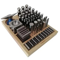 Juego completo de 56 piezas de bloques de acero para abocardar y punzonar con base de madera, herramienta para hacer joyas y herramientas de conformado de metales.