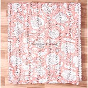 Colcha Kantha india hecha a mano, estampada, reversible, vintage, ecológica, para todas las estaciones, tamaño doble, 100% algodón orgánico. - Product Image 6