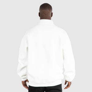 Best Selling Plain White Color <b>Men's</b> Quarter Zip Sweatshirts Comfortable Fabric Loose Fit High Street Style Zipper Sweatshirts - Product Image 3