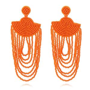 Pendientes de cuentas bordadas a mano, nuevos y de colores brillantes, con forma de abanico, chapados en oro, estilo grueso, accesorio para mujer. - Product Image 1