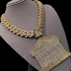 Collar con Colgante de Edificio Personalizado con Nombre, Cadena de Eslabones Cubanos Pesados, Joyería Hip Hop con Moissanita, Plata 925 Bañada en Oro Amarillo - Product Image 3
