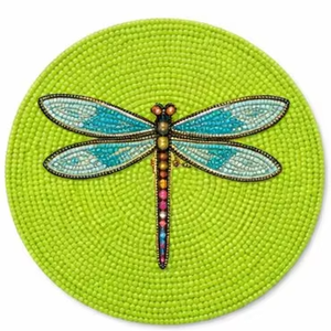 Manteles de Cuentas de Libélula Hechos a Mano con Cuentas de Vidrio Bordadas Verdes Modernos Ecológicos para Decoración de Mesa, Bodas, Comedor y Hogar al por Mayor - Product Image 1