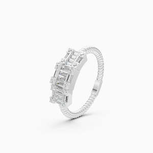 Bague d'élégance Bliss Flexi Band et Twist Grid avec diamant baguette de 0,43 ct cultivé en laboratoire, en or jaune, blanc et rose 9 carats - Product Image 3
