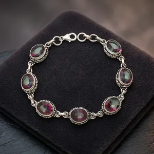 Rainbow Mystic Topaz Splendid Style 925 Sterling Silver Handmade Bracelet For Women's <b>Chain</b> Link Jewelry Everyday Wear - Product Image 4