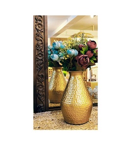 Vase Moderne en Laiton Doré Texturé – Élégant Vase de Table Décoratif en Forme de Pot à Gingembre pour Bouquet de Fausses Pivoines, Cadeau de Mariage - Product Image 4