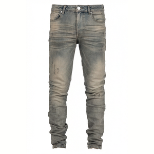 Pantalones vaqueros de mezclilla gris desgastados de corte ajustado para hombre, de pierna recta, de algodón, estilo casual de otoño, de cintura media, con lavado a la piedra - Product Image 6