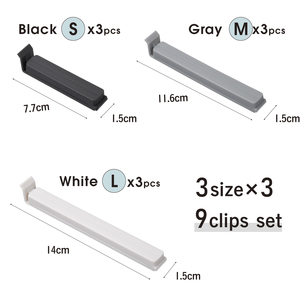 Juego de 9 clips para bolsas, reutilizables, de plástico, modelo P82, para organización de cocina, gris, negro, blanco - Product Image 6