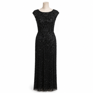 Vestido de noche de sirena negro de lujo con cuentas hechas a mano |   Vestido de Fiesta Formal para Mujer, Premium, con Lentejuelas Bordadas, Cuello Corazón, Transpirable - Product Image 1