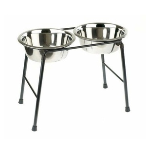 Stainless Steel Double Dog <b>Bowl</b> Set <b>Raised</b> <b>Pet</b> Feeding <b>Bowls</b> for Food and Water Indoor Use Great Quality & Finish For Sweet <b>Bowl</b> - Product Image 1