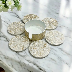 REHMAN CRAFT Modern Handmade Iridescent Petal MDF <b>Drink</b> <b>Coasters</b> with Storage Caddy 9cm Diameter 3mm Thickness - Product Image 6