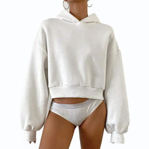 Sudadera con capucha blanca para mujer, oversize, con hombros caídos, corte holgado, estilo casual urbano, ligera, con cierre frontal - Product Image 1