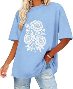 Camiseta de Algodón 100% Estampada al por Mayor para Mujer, Manga Corta, Cuello Redondo, Hombro Caído, Cómoda, Oversize, de Bangladesh - Product Image 1