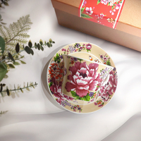 Ensemble tasse et soucoupe en porcelaine à motif pivoine de luxe, imprimé par transfert d'eau, cadeau traditionnel chinois Hakka, cadeaux d'affaires