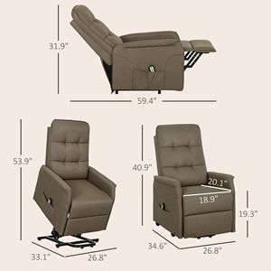 Poltrona Reclinabile Elettrica Marrone per Anziani, Montaggio Rapido, Divano in Tessuto con Telecomando, Funzione Riscaldante, Tasche Laterali, Imbottitura Manuale in Spugna - Product Image 3