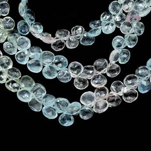 Cuentas multifacéticas en forma de corazón de Aguamarina Briolette Side Drill Heart con facetas de Aguamarina - Product Image 1