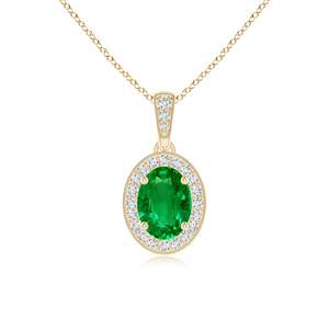New Arrival 14K <b>Solid</b> <b>Gold</b> Natural Oval Emerald Vintage Style <b>Pendant</b> With Diamond Halo May Birthstone Anniversary Gift - Product Image 1