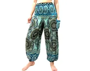 Women''s Rayon Print Smocked Waist Boho Pant Harem Yoga Hippie