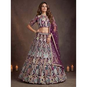 Women's Sequin <b>Net</b> Reception Lehenga Choli Set with Dupatta - Product Image 1