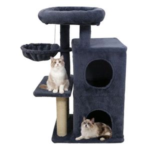 Arbre à chat multi-niveaux gris foncé de 33,5 pouces avec condo à 2 niveaux, poteaux à gratter en sisal et dispositif anti-chute - Product Image 2