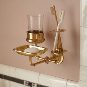 Ensemble d'organisateurs de salle de bain en laiton Heritage avec porte-gobelet mural, porte-savon et porte-brosse à dents, finition laiton antique - Product Image 2