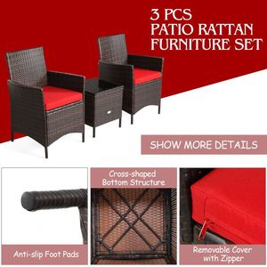 Set da Conversazione in Rattan a 3 Pezzi con Cuscini e Piano in Vetro per Arredo Giardino - Product Image 4
