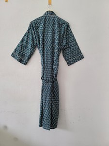 Robe Kimono en Coton Écologique Imprimé Flock, Loungewear Indigo, Taille Haute, Col en V, Motif Floral, Légère et Asymétrique - Product Image 2