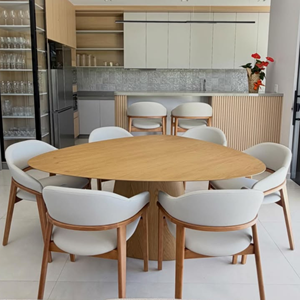 Mesa de Comedor Moderna de Madera de Teca con 8 Sillas de Estilo Escandinavo para Comedor de Villa y Hotel - Product Image 1