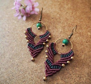 Boucles d'oreilles en macramé faites à la main, boucles d'oreilles pendantes bohèmes, fil tissé, inspirées de la nature, bijoux ethniques, accessoires de mode - Product Image 4