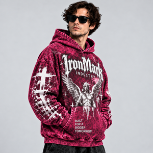 เสื้อฮู้ดผู้ชาย IronMark ทรงปกติ กันน้ำ ลายพรางบุขนแกะ ผ้าฝ้าย 100% ดีไซน์กระเป๋าสำหรับฤดูหนาว สีแดง - Product Image 1