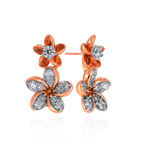 Pendientes de Diamantes Rosa Bloomé, Románticos Pendientes de Flor de Diamantes en Oro Rosa, Joyería de Boda para Mujer, Corte Brillante Redondo Natural - Product Image 2