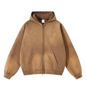 Fabricante de Ropa Urbana, Sudadera con Capucha y Cierre de Cremallera, Efecto Deslavado, Personalizable con Logotipo, Sudadera Vintage de Algodón con Lavado Ácido para Hombre - Product Image 1
