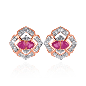 Boucles d'oreilles clous en or rose 14 carats avec diamants, design floral en grappe, diamants de laboratoire taille brillant rond, bijoux fins élégants - Product Image 1